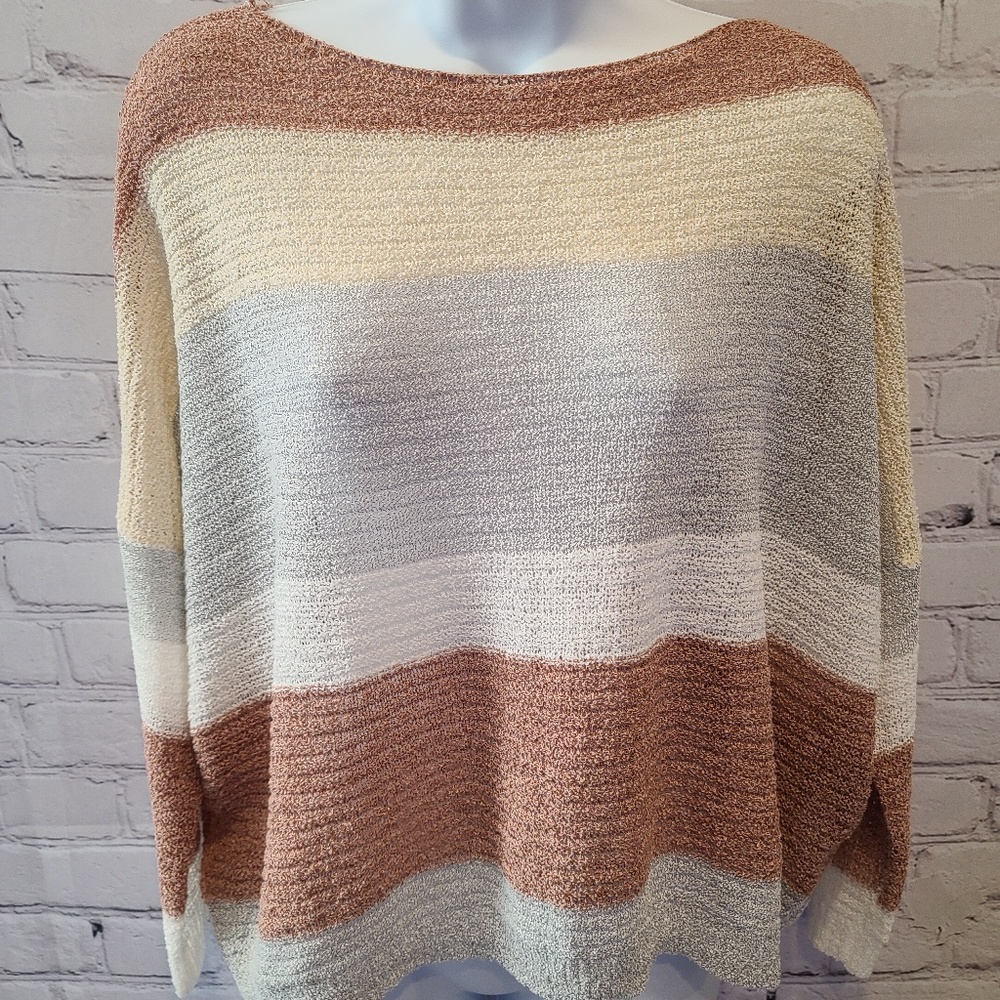 COZY CASUAL STRIPED SWEATER BROWN GRAY SIZE S/M